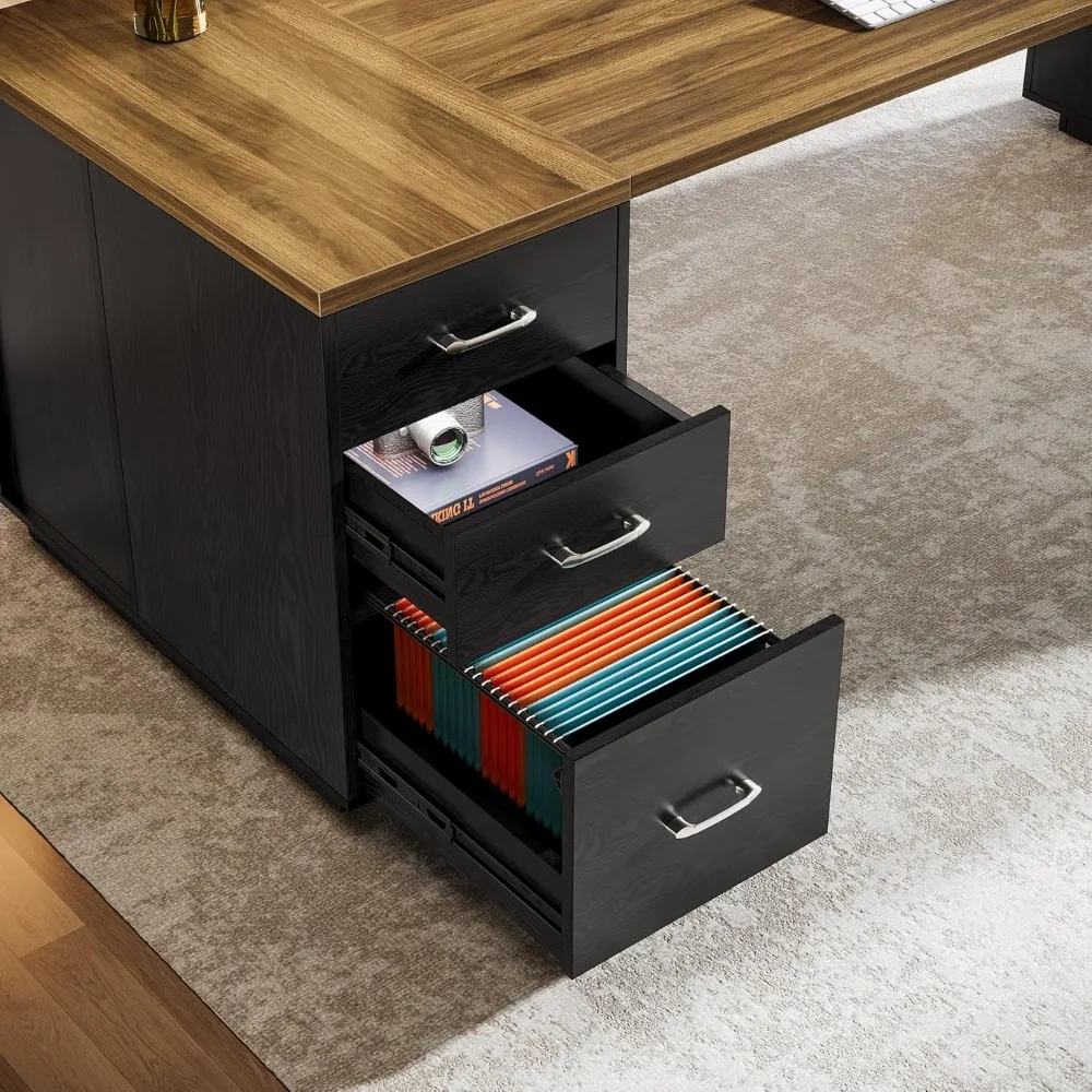 85,8-Zoll-L-förmiger Chefbüroschreibtisch mit Aktenschubladen und Aufbewahrungsschrank, professioneller Eck-Computertisch, extra großer Bus