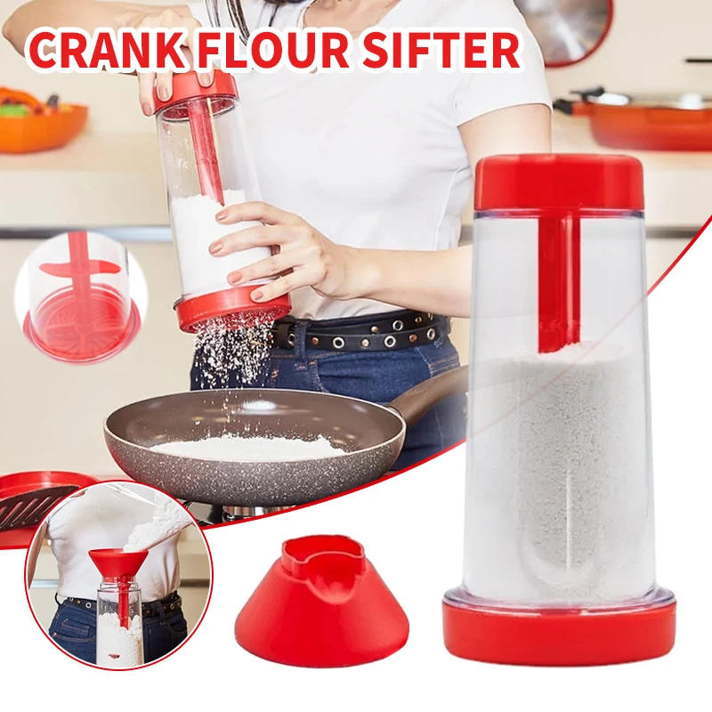 Rotating Flour Sieve Cup Hand-Held Semi-Automatic Flour Mixer Household Baking Tools Plastic Flour Sieve Kitchen Gadget