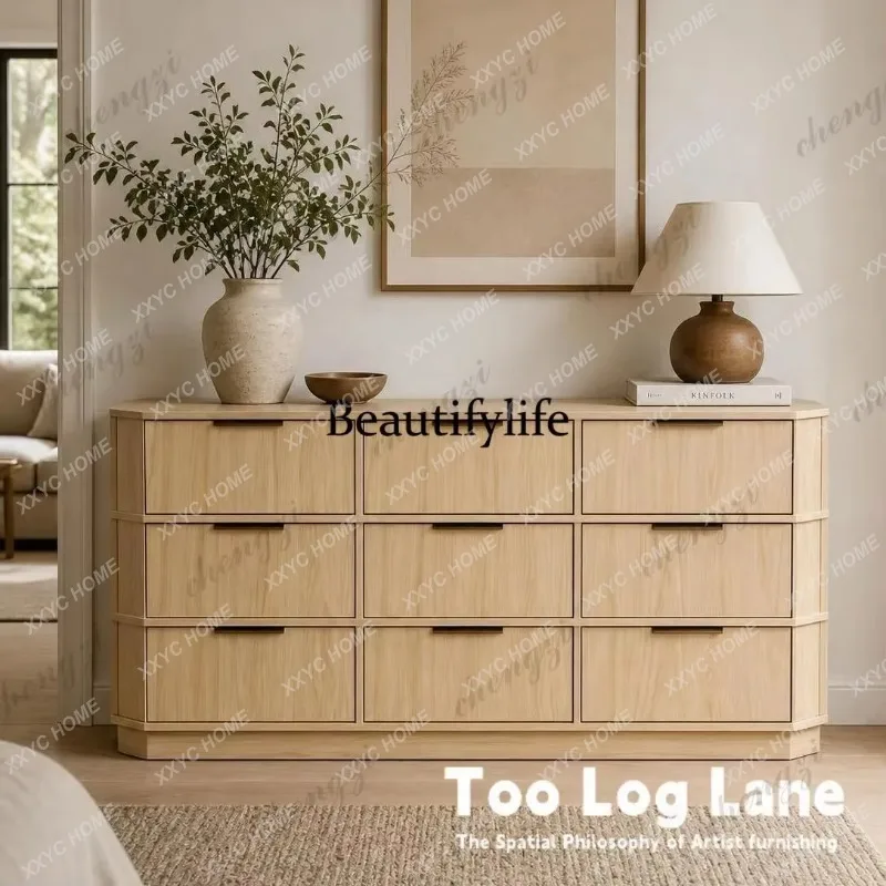 XXMedieval style solid wood against the wall, living room storage locker, Japanese style log style, bedroom storage cabinet