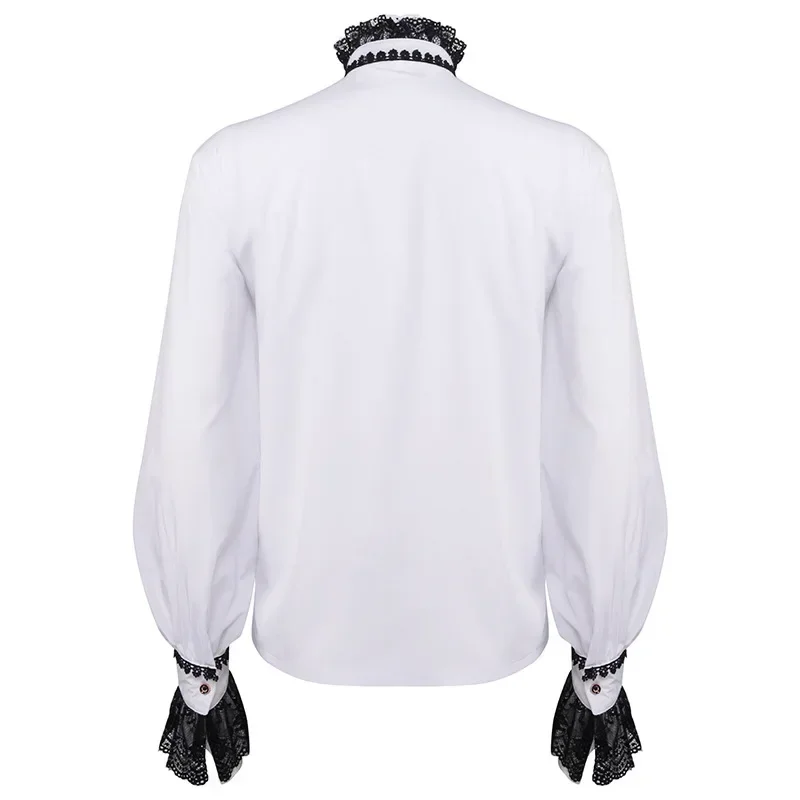 Men Medieval Renaissance White Vintage Shirts Victorian Noble Prince Gentleman Cosplay Costume Embroidered Lace Patchwork Tops