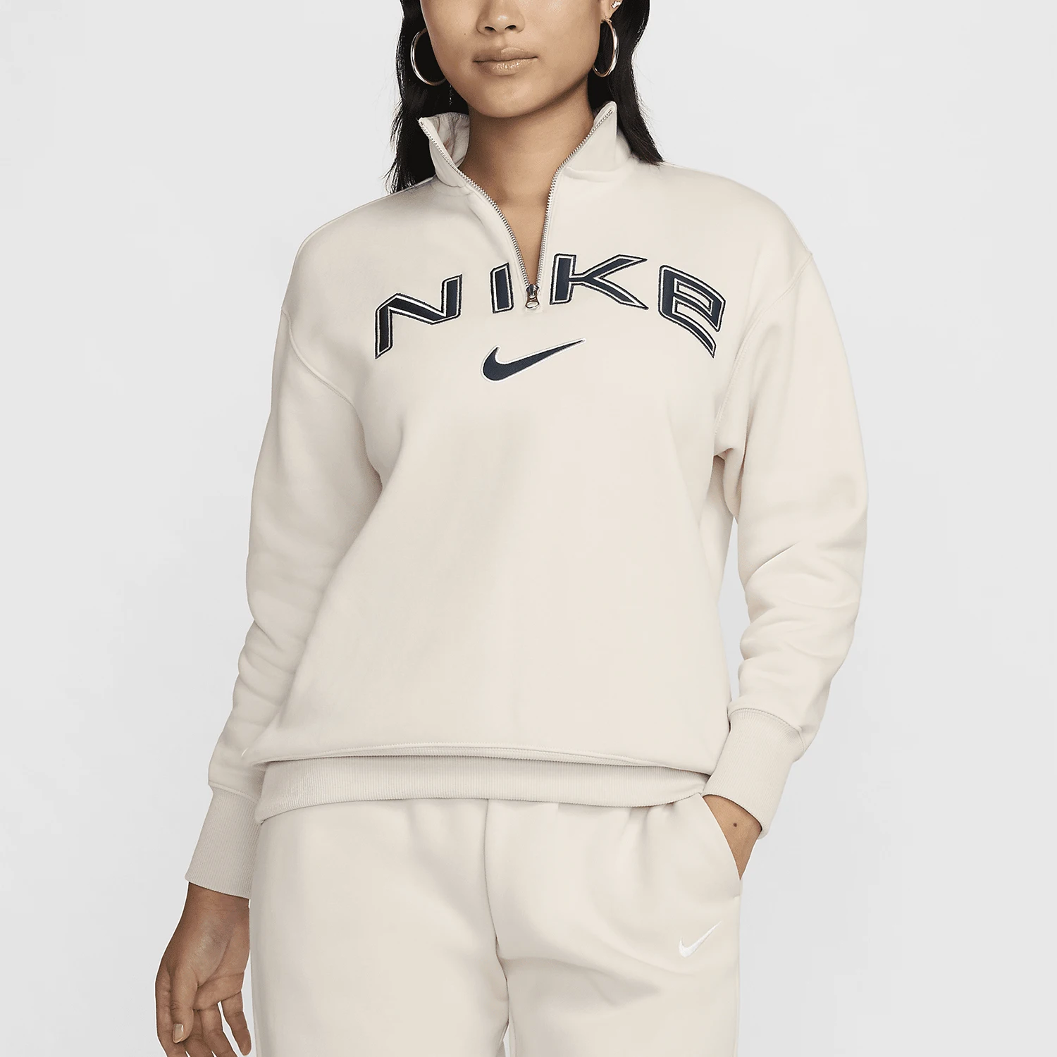 Nike Official Genuine New Women's Oversized Half-Zip Fleece Hoodie FV7680-104