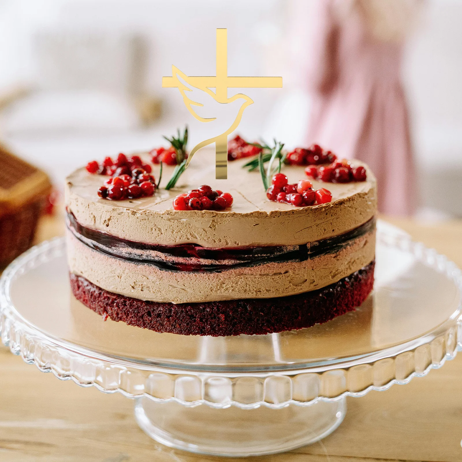 

3Pcs Acrylic Cross Pigeon Cake Insert Toppers for Baptism Wedding Birthday Party Dessert Decorative Cake Accessories