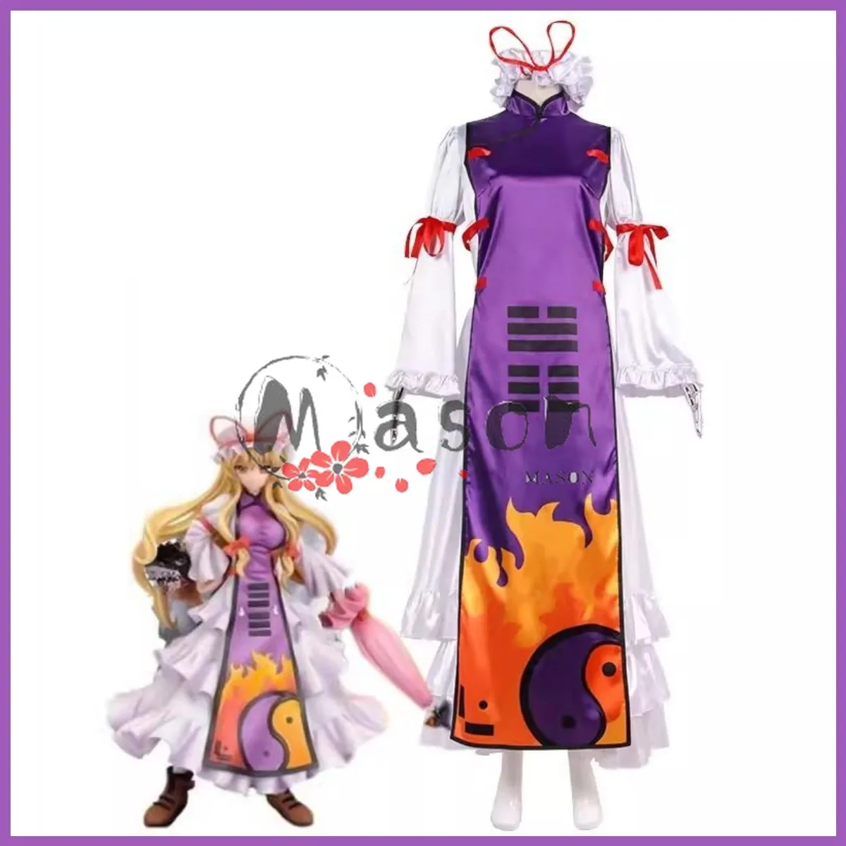 Game Touhou Project Yakumo Yukari Cosplay Costume Wig Purple Dress Princess Skirt Woman Sexy Kawaii Halloween Carnival Suit