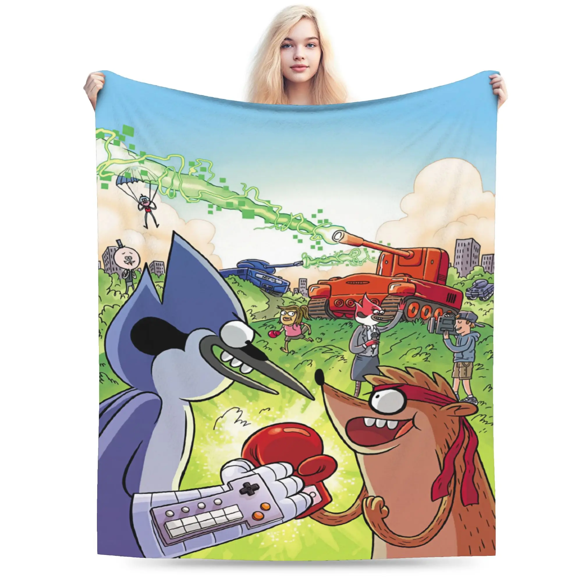 Mordecai And Rigby Regular Show Character Super Soft Blanket Plush Bedding Throws Bedroom Flannel Bedspread Sofa Bed Cover