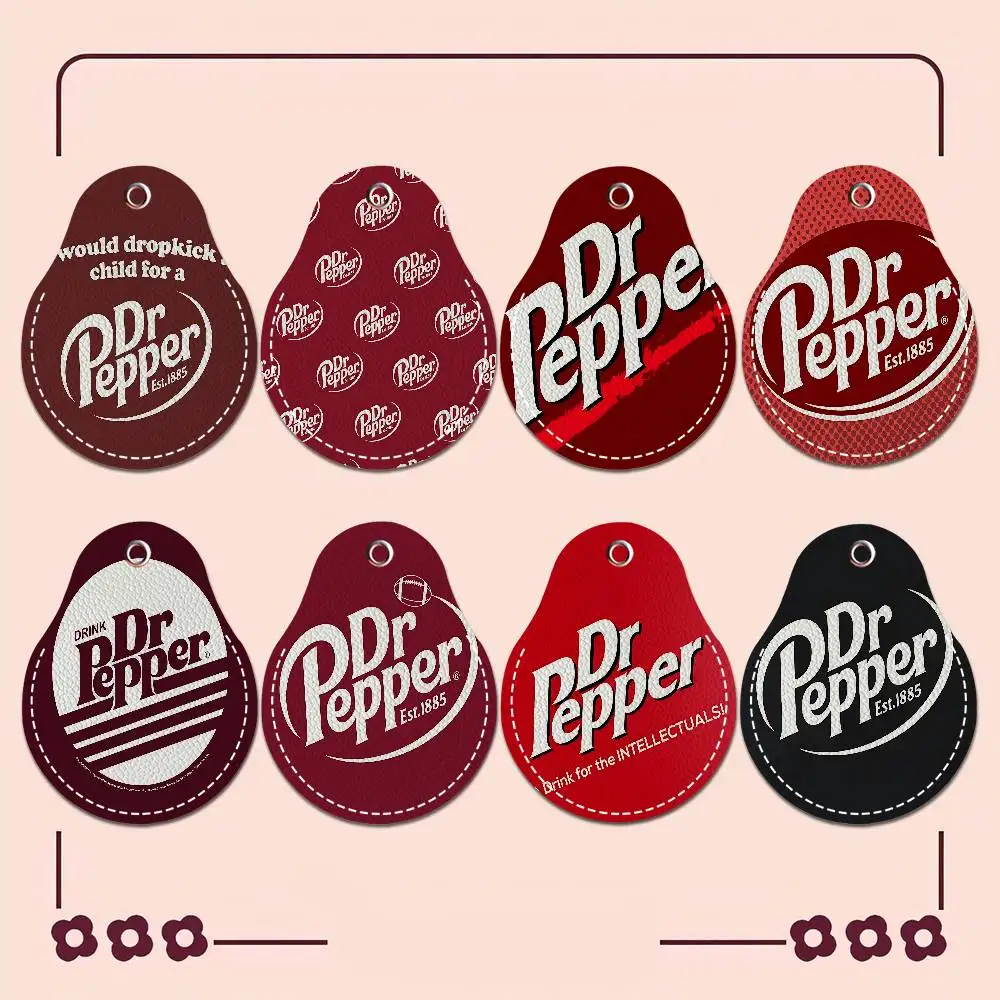 D-Dr Pepper Cartoon Women Mini PU Leather Case Keychain Access Card Bag Key Tag Ring Mini Badge Key Ring Door Lock Tags
