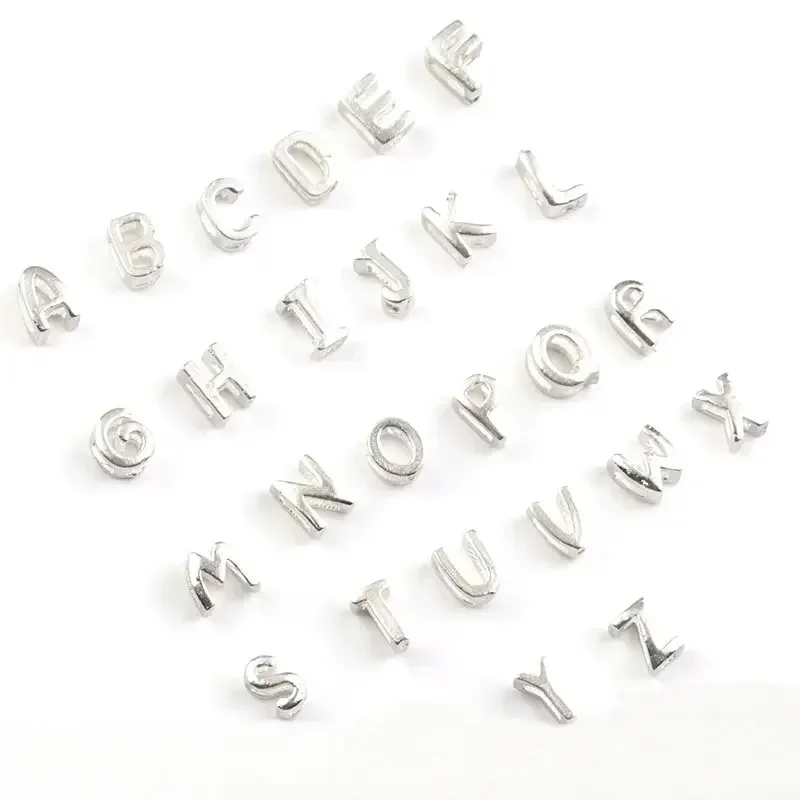 1 PZ 925 Sterling Silver Lettera Perline Pendenti E Ciondoli In Argento AZ FAI DA TE Allentato Iniziale Alfabeto Lettera Perline Misura Il Braccialetto Delle Donne Che Fanno