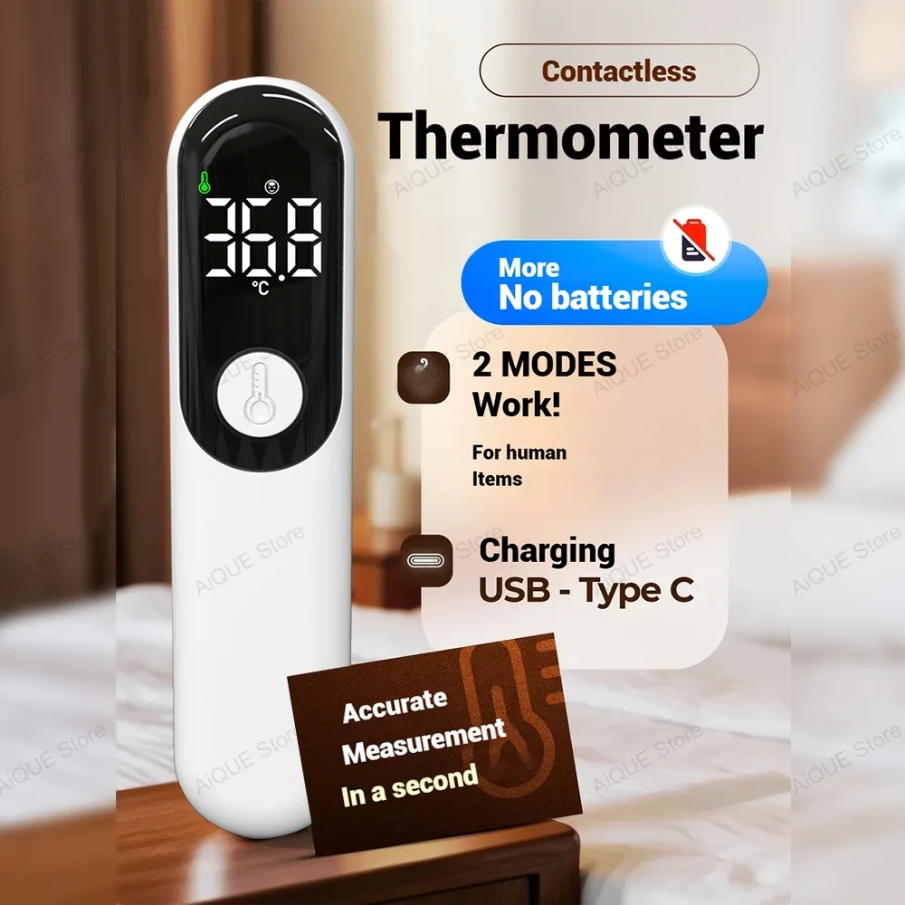

Перезаряжаемый термометр AiQUE в режиме ожидания 90 дней ℃ ℉ Цифровой инфракрасный медицинский термометр для лба, температура тела, лихорадка, детское молоко