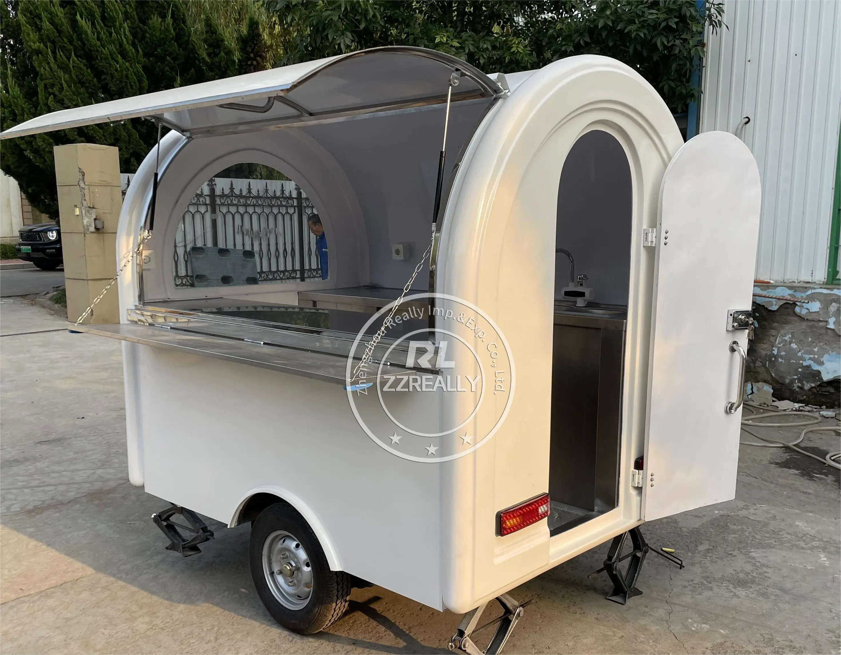 Concession Food Truck Small Round Fast Food Trailer Burger Coffee Pizza Cart Street Mobile Restaurant With Equipments