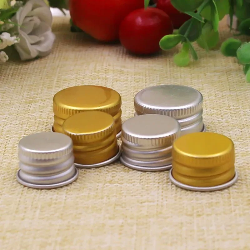 18/20/24/28R Gold Silver Aluminum Screw Cap Lid for PET Cosmetic Liquid Bottles Makeup Refillable Containers 50/100/200/500pcs