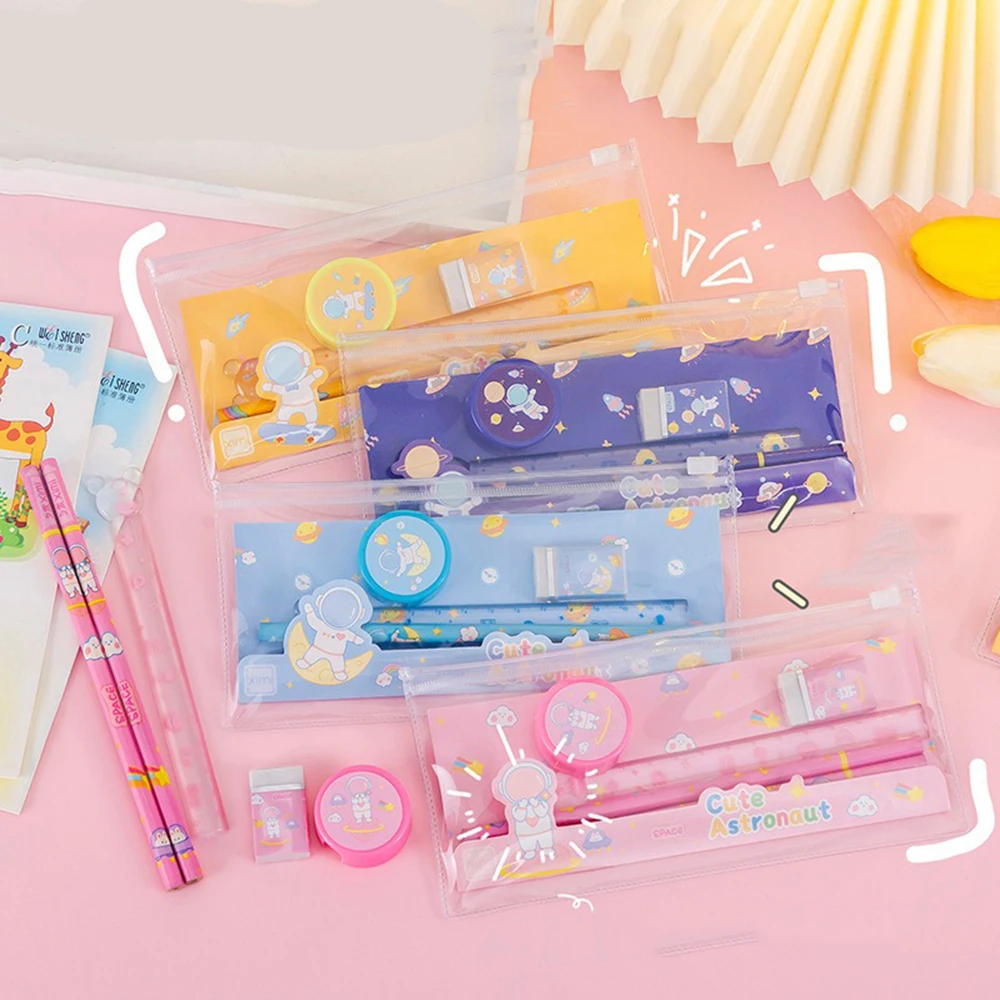 5PCS/Set Children's Stationery Set Birthday Gift Cartoon Pencil Case Suitable for School Pencil Eraser Sharpener Writing Tools