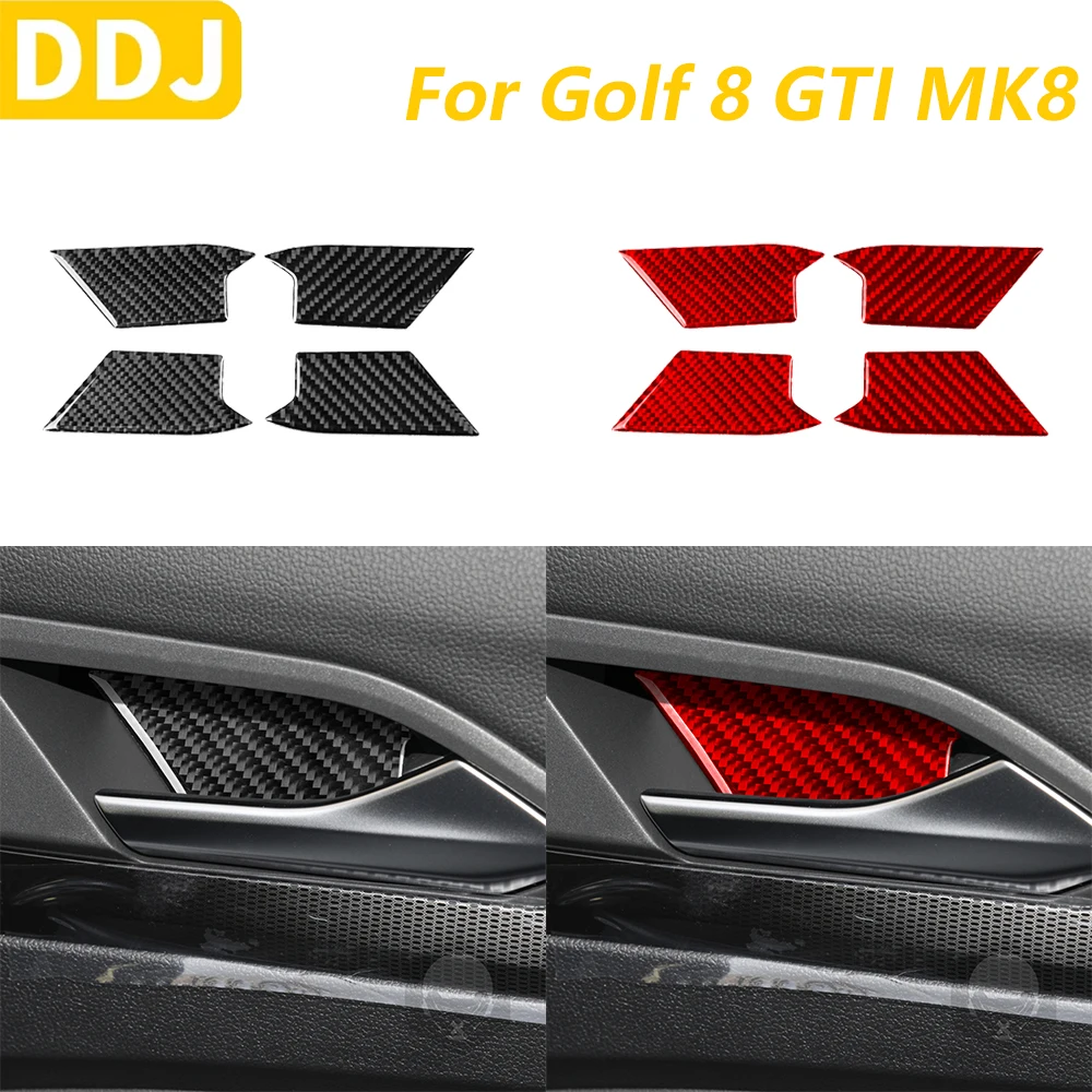 For Volkswagen Golf 8 GTI MK8 2021-2023 Carbon Fiber Inner Door Handle Door Bowl Panel Decorative Cover Car Accessories Sticker