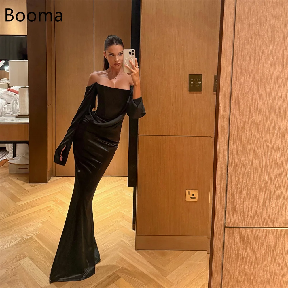 

Booma Mermaid Off The Shoulder Simple Black Satin Evening Dresses Formal Dresses for Women Elegant Prom Gowns Custom Made 2025