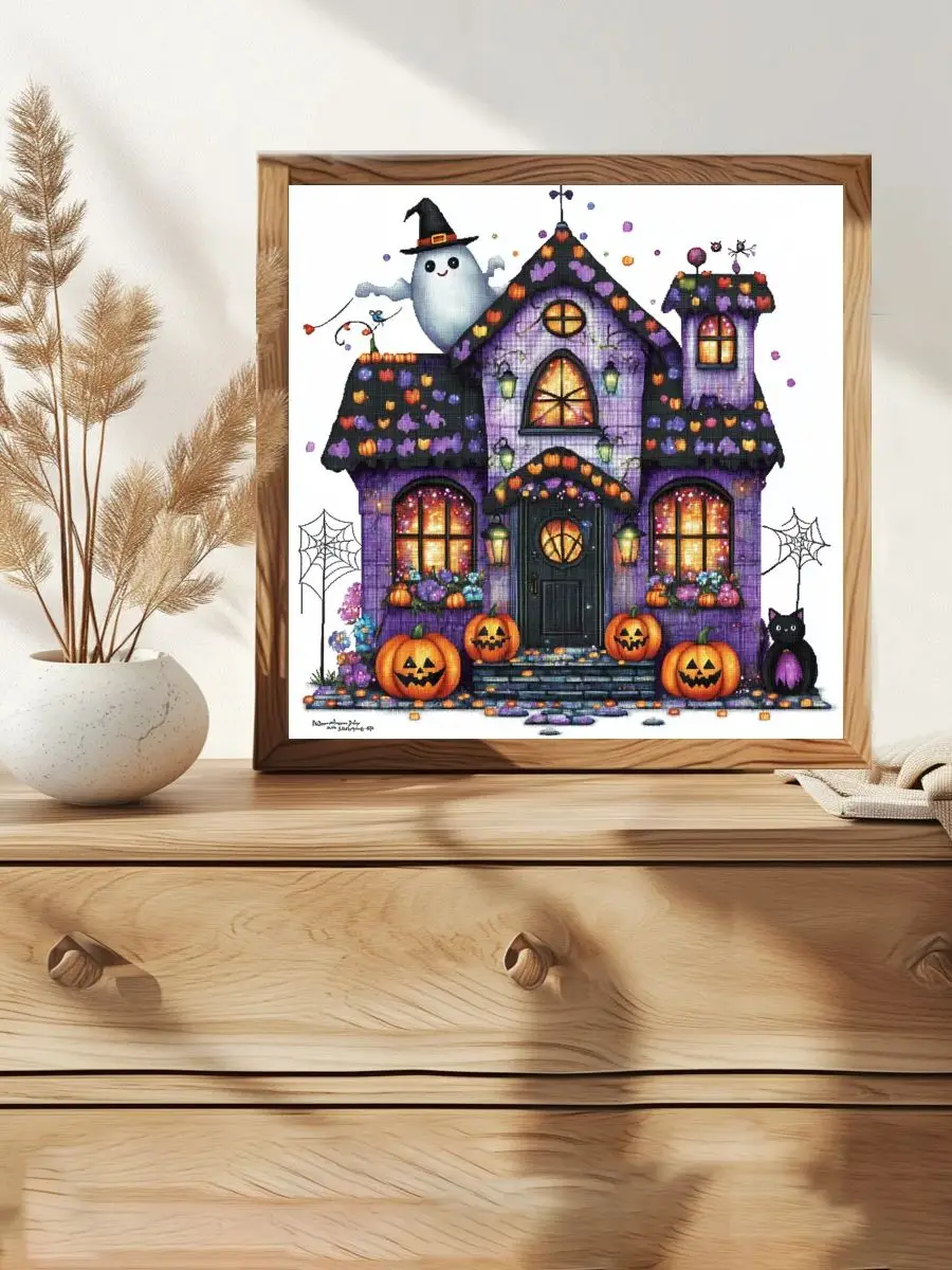 1 Stück 30x30 cm/11,8 Zoll Halloween-Kürbis gestempeltes Kreuzstich-Set DIY-Set 11CT/14CT Öko-Baumwollfaden Wanddekoration Joy Sunday – Detail 1