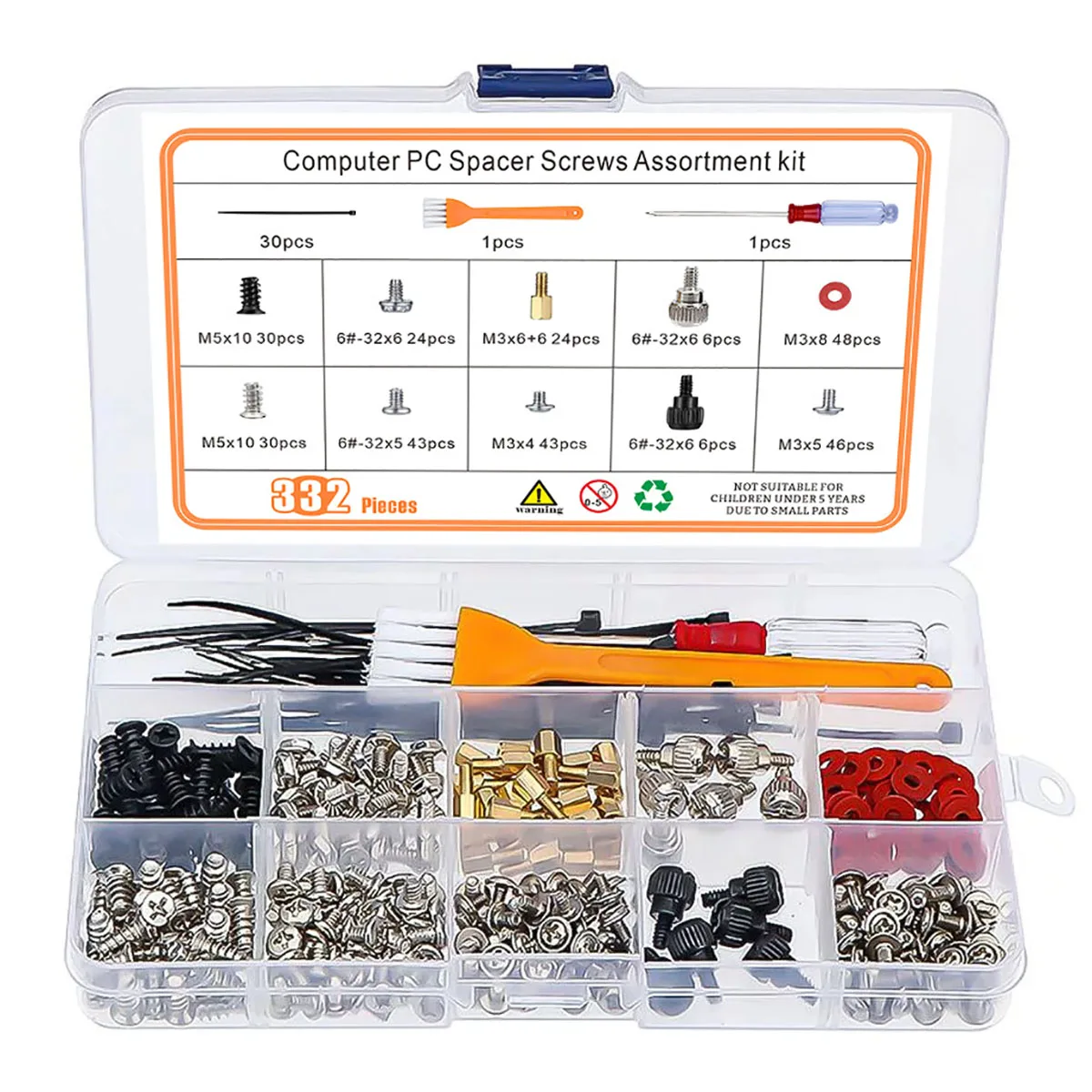 

332/362Pcs PC Repair Kit HDD Fan Mount Screws Cable Ties Screwdriver & Cleaning Brush for Motherboard Power Supply PC Case DIY
