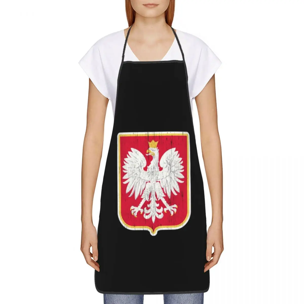 Custom Unisex Polska Polish Coat Of Arms Eagle Bib Apron Adult Women Men Chef Tablier Cuisine for  Cooking Poland Flag Gardening