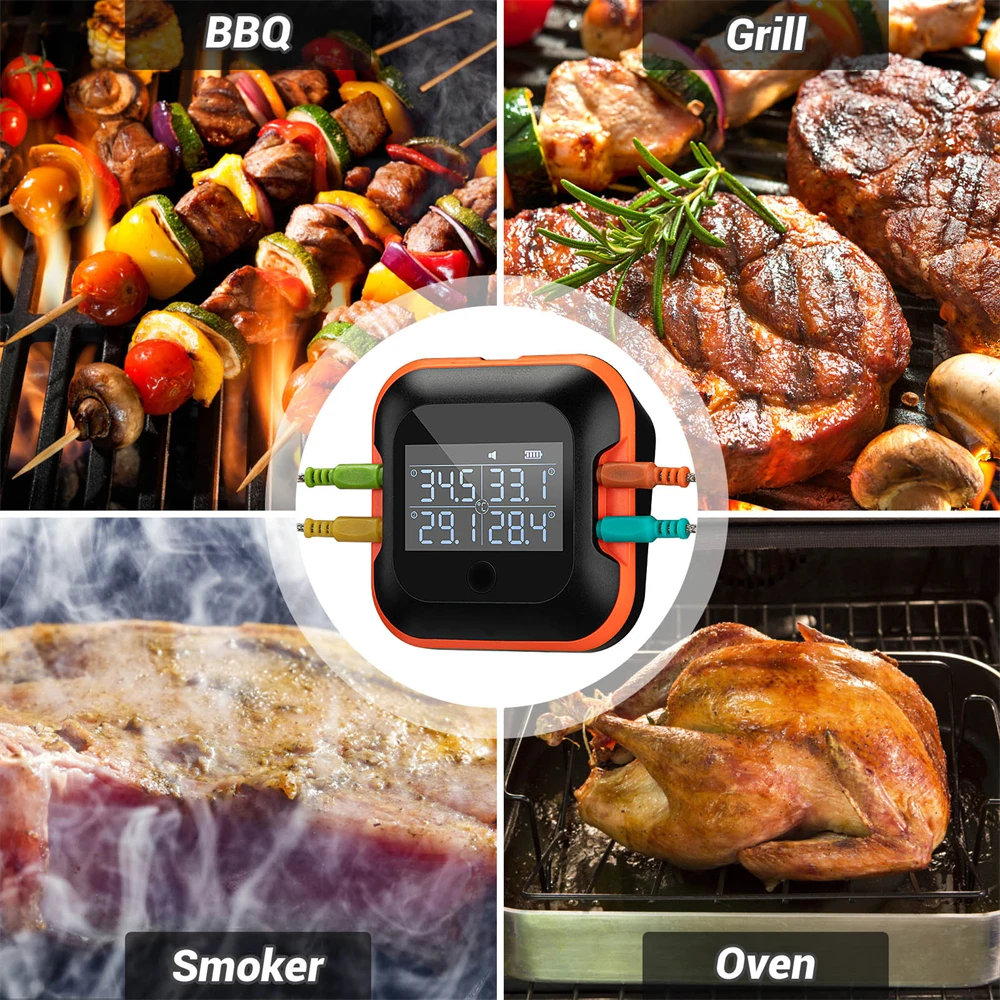 INKBIRD BBQ Meat Thermometer 4 Probes IBT-24S With Smart App LCD Screen For Grill Smoker Oven Kitchen Thermometer Tool