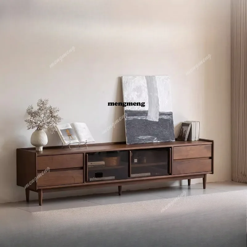 

Solid wood TV cabinet North American black walnut small apartment living room home retro storage cabinet