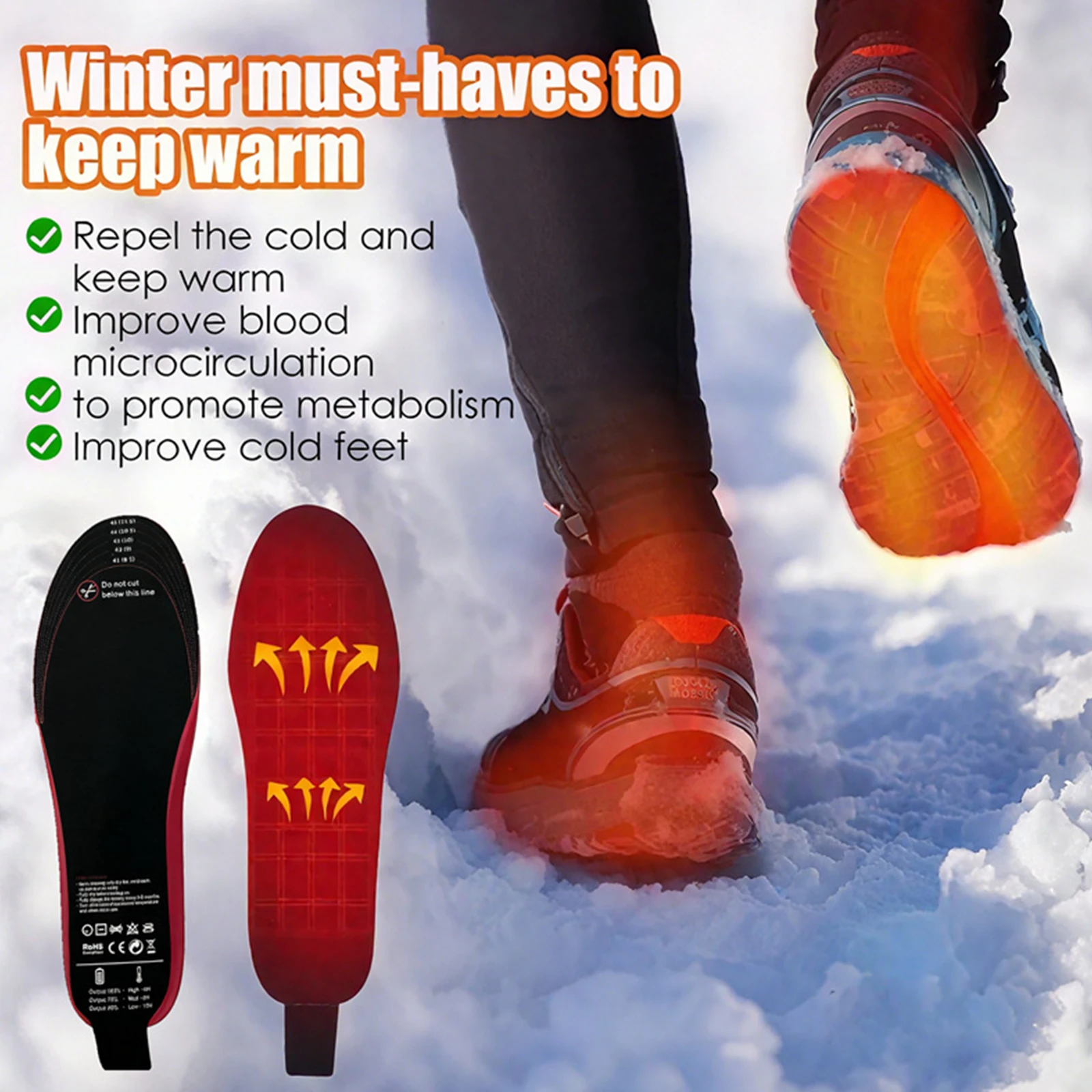 Smart Heated Insoles 3-Temperature Adjustable Electric Heated Plantar Insoles Heated Insoles for Hunting and Outdoor Sports