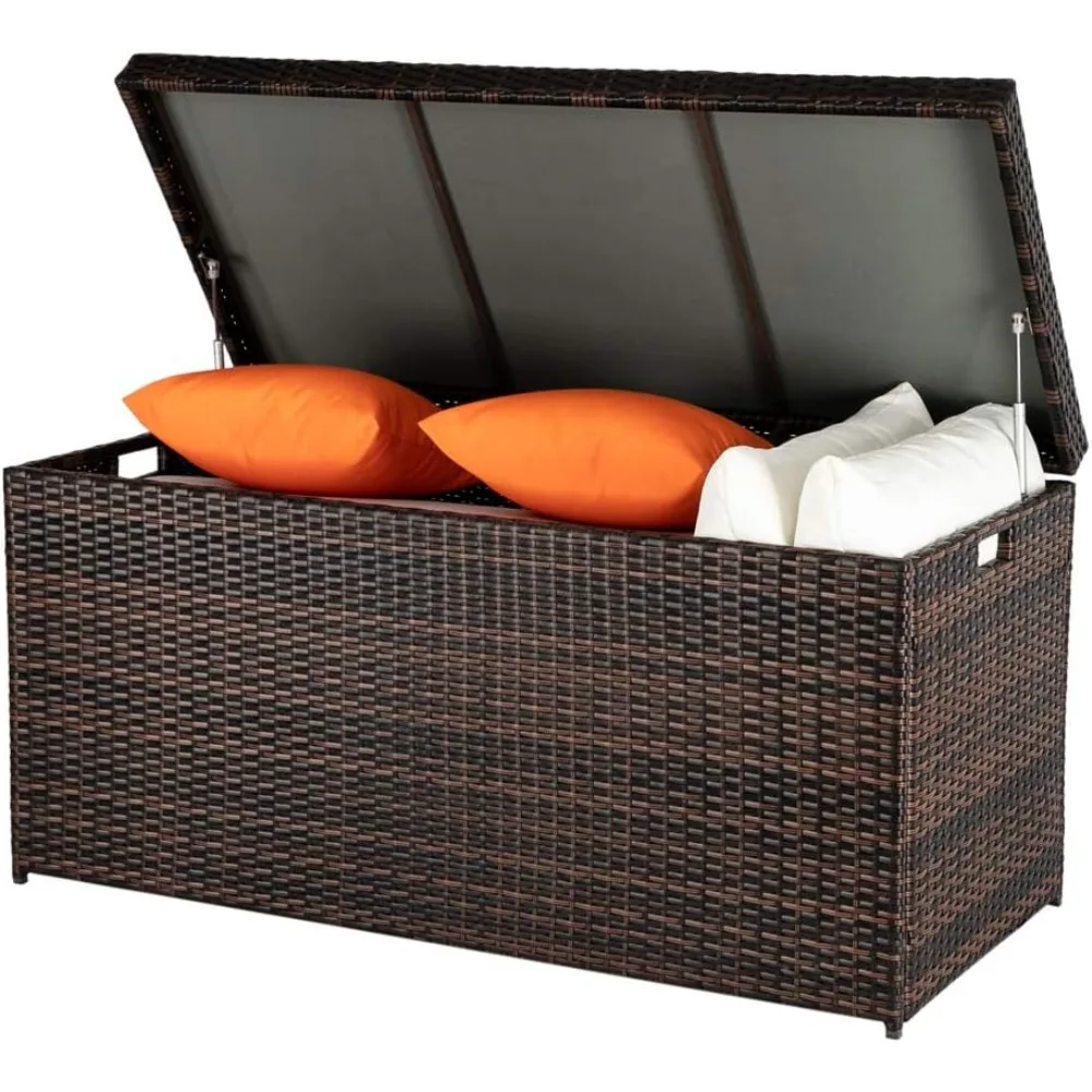 

Home Vent Outdoor Wicker Patio Furniture Deck Storage Box, 132-Gal Rattan Pool Storage Box with Lid, Garden Deck Bin Storage