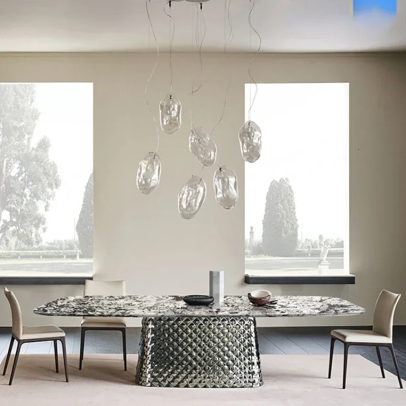 

Italian Minimalist Marble Dining-Table Simple Modern Rectangular High-End Table and Chair Combination