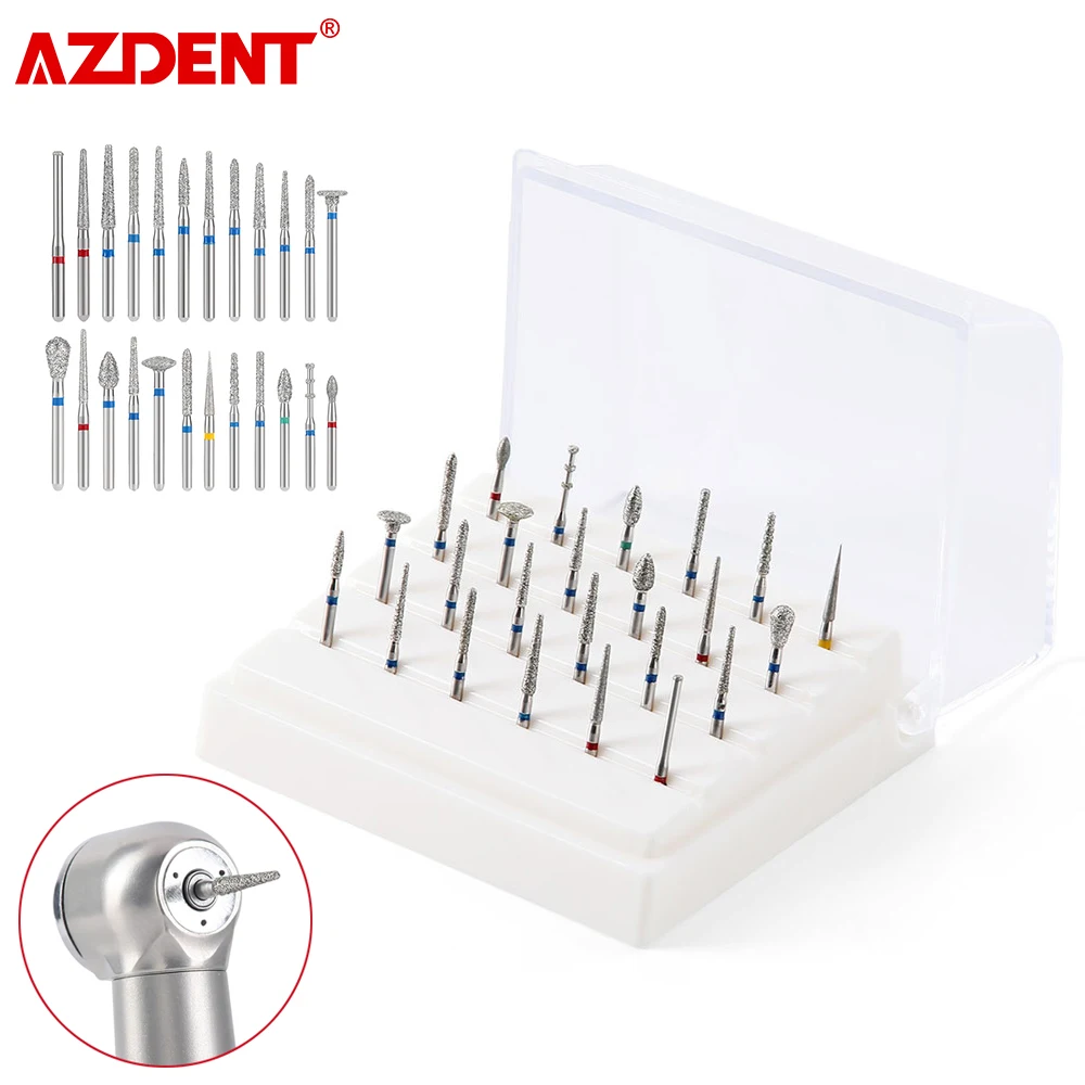 

AZDENT 24pcs/Box Dental Diamond Burs Set FG 1.6mm Fit for For High Speed Handpiece Dentist Polishing Tool 24Pcs Burs with Box