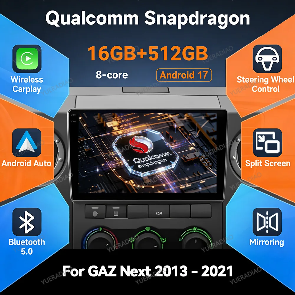 Android 17 Car Radio For GAZ Gazelle Next 2013 - 2021 Head Unit 2DIN Multimedia Video Player QLED Qualcomm GPS NAVI BT 4G WIFI