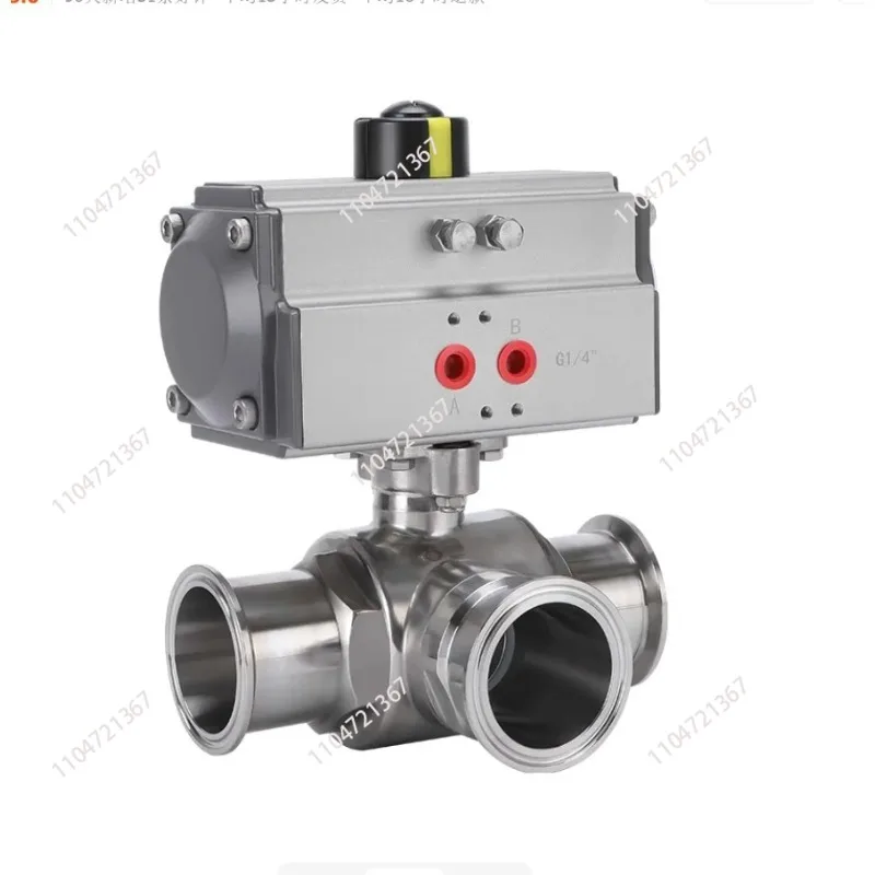 

Stainless steel pneumatic quick-install three-way ball valve sanitary quick-install clamp ball valve