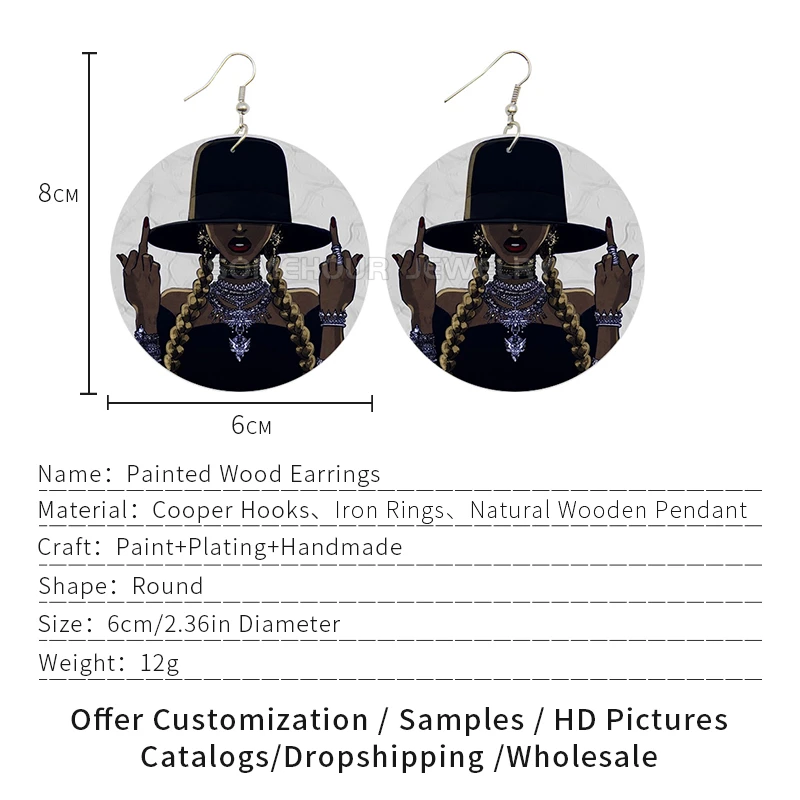 لوحات فنية سوداء في ساعة ما أقراط قطرة خشبية أفريقية مثيرة للمرأة الأفرو المجعدة عقد عتيق حلقات كبيرة متدلية #2