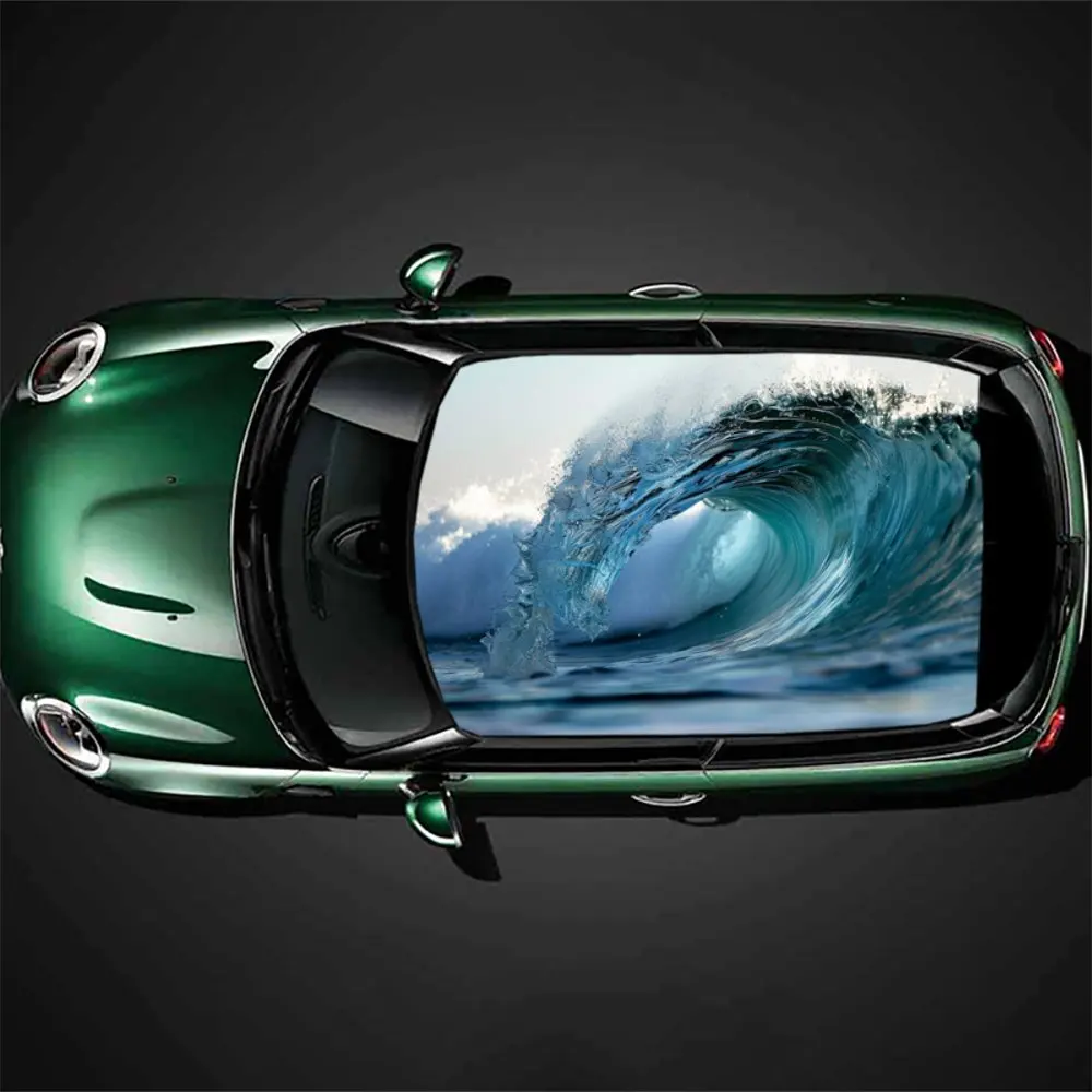 Rolling Ocean Waves and Rapids Car Roof Sticker Wrap Racing SUV Auto Accessories Packaging PVC Car Hood Graphic Decal Decoration