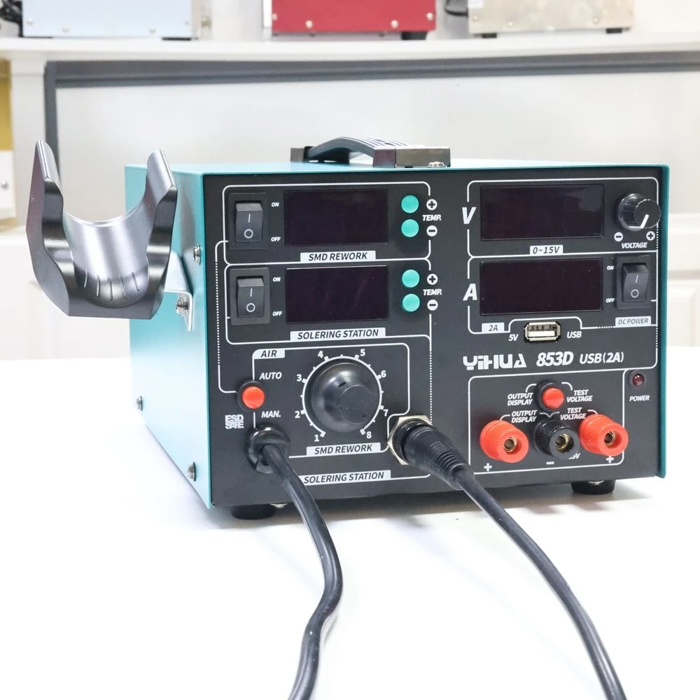 YIHUA 853D สถานีบัดกรี 15V 2A แหล่งจ่ายไฟ USB 3In1 HOT AIR GUN SOLDER Iron ซ่อมสถานีบัดกรี BGA Rework Station