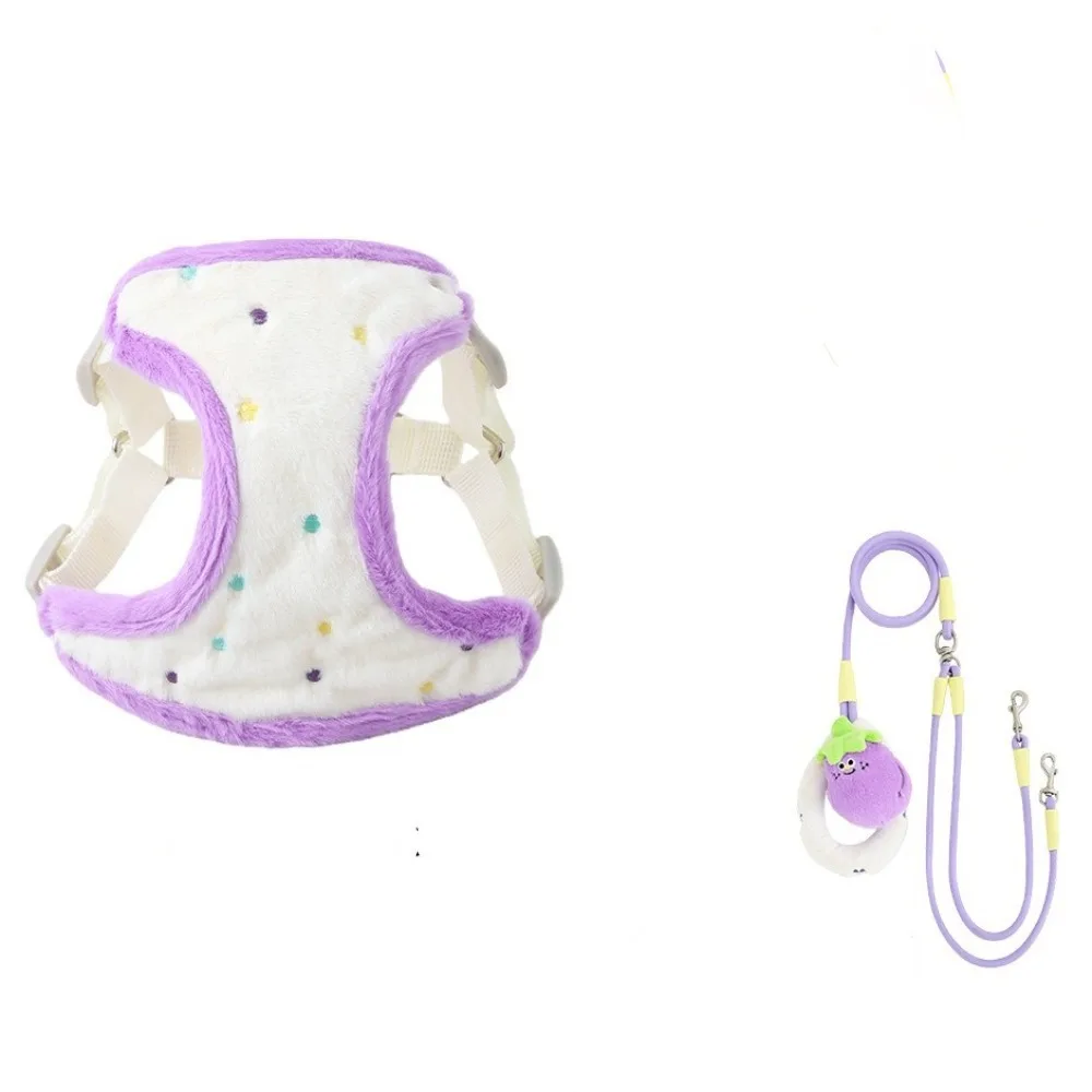 

Cartoon Dog Double-Headed Leash Breathable Mesh Eggplant Storage Bag Puppy Plush Vest Soft Padding Pet Walking Training Leash
