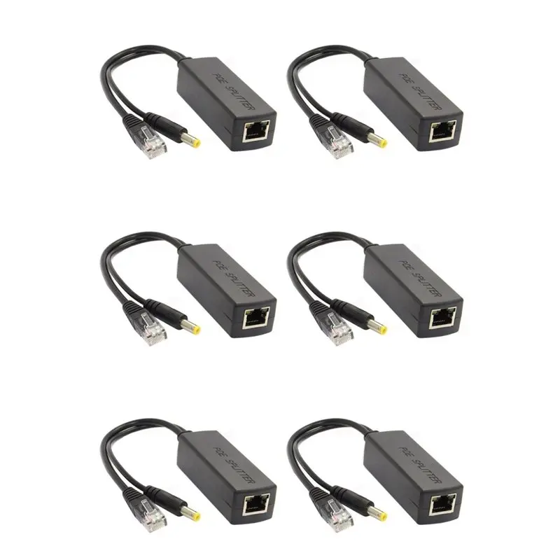 Exquisite-6X Gigabit Mini Poe Splitter 10/100Mbps POE Splitter DC Output 12V Power Over Ethernet IEEE 802.3Af For IP Came Black