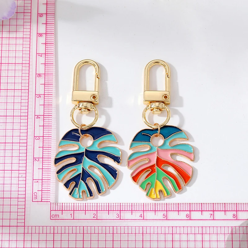 Multicolor Rainbow Cute Leaf Keychain Key Ring For Women Boho Fresh Foliage Plant Bag Charm Car Key Accessories Jewelry Ornament