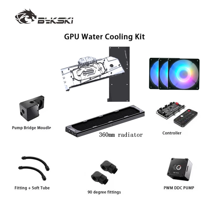 Bykski Water Cooling Kit for RTX 3090/4090/ 4080/ 4070 / 7900 AIO GPU Block Pump360mm Radiator PC Cooler Hose Tube