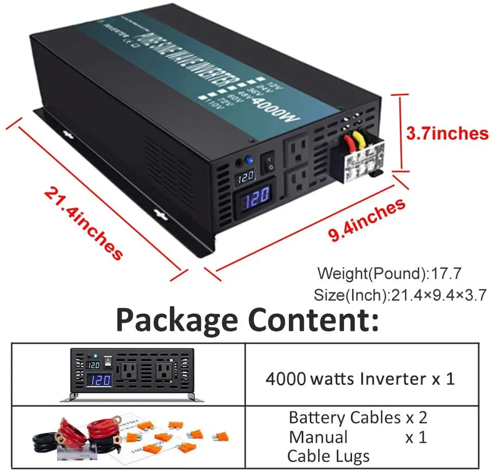 4000 واط التحكم عن بعد موجة جيبية نقية الشمسية العاكس بطارية قوة البنك 12 فولت/24 فولت/36 فولت/48 فولت تيار مستمر إلى 100/110 فولت/120 فولت/230 فولت/240 فولت محول التيار المتردد #2