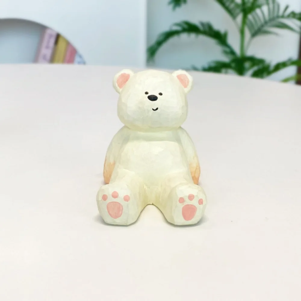 Woodcarving Creative Phone Holder Bear Animal Figure Mobile Phone Stand Model Doll Desk Decor Cell Phone Bracket Small Gifts