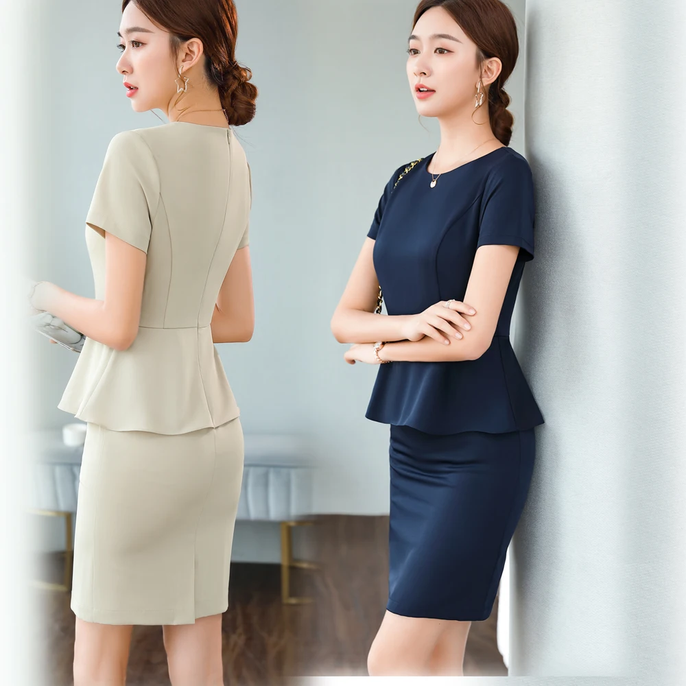 

Korean Style Formal OL Styles Slim Summer Short Sleeve for Women Business Work Wear Beauty Pencil skirt Ruffle Edge Dresses