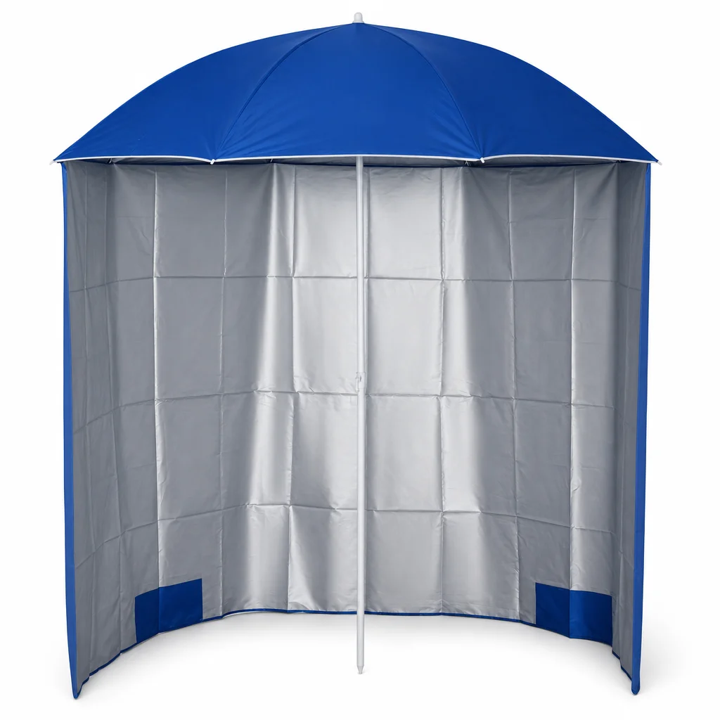 Sombrilla de Playa con Paredes Laterales, Fibra de Poliéster, Azul, 2.2m X H2.2M, Protección UV, Parasol para Patio Exterior