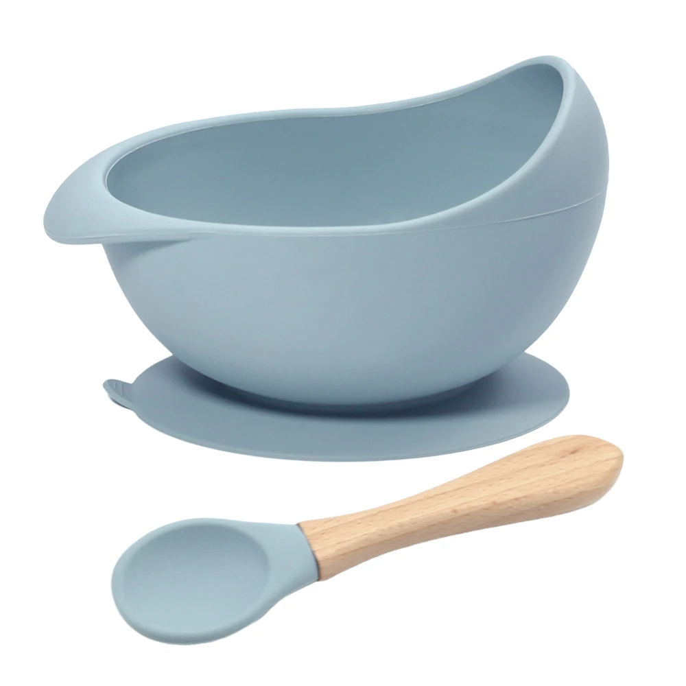 2pcs Silicone Baby Feeding Set with Suction Base | Food-Grade, Microwave & Dishwasher Safe Crocodile Des with Wooden Handle Spoo