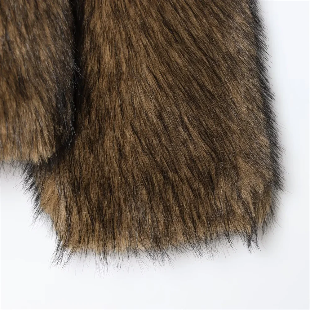 الخريف والشتاء الملابس النسائية الجديدة الراقية عارضة فو الفراء تأثير طية صدر السترة بأكمام طويلة الدافئة فروي سترة قصيرة