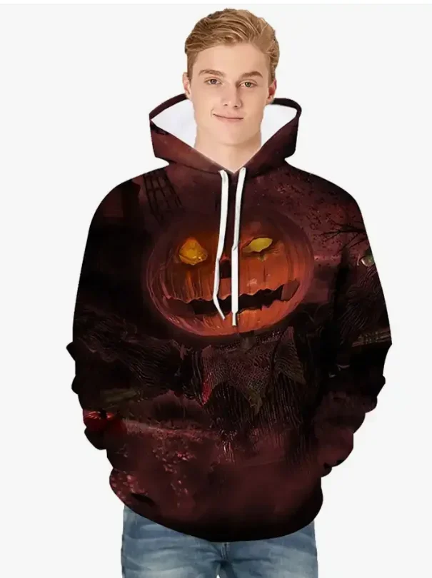 

Halloween Pumpkin Head Elements 2024 Autumn and Winter Popular Adult Thermal Hoodie 3D Printing Casual Trend Fashion Top