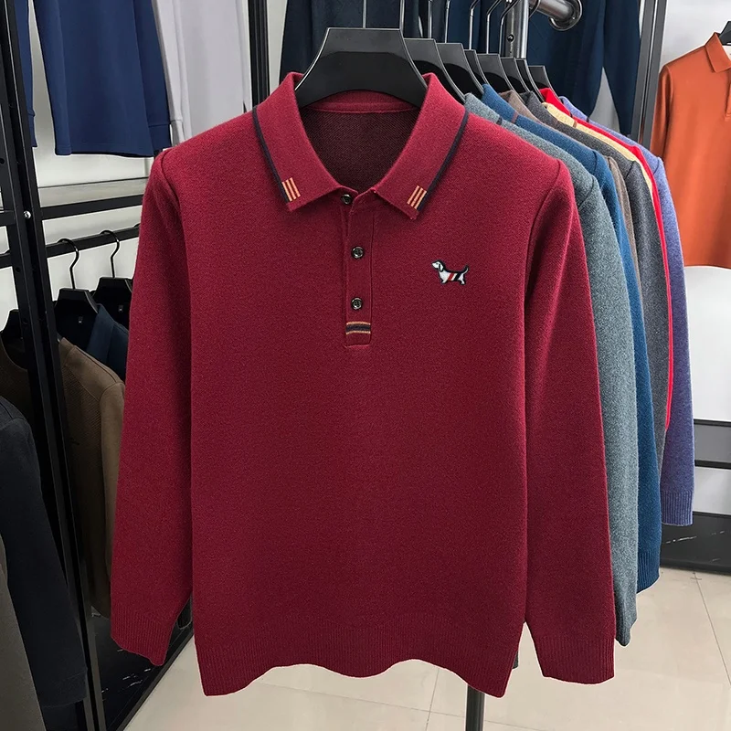 Neues Herbst-Polohemd mit bequemem Schnitt und Print für Herren, Original, hält warm, einfarbiges Langarm-T-Shirt, lässige Herrenbekleidung für den Alltag. – Detail 3