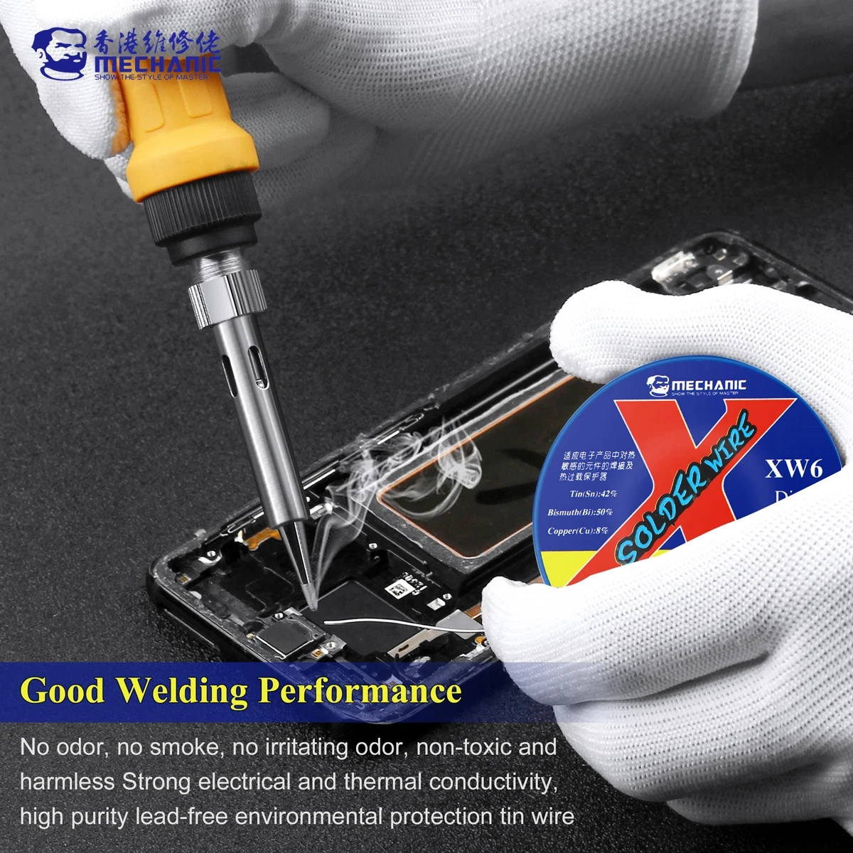 MECHANIC 50g XW5/6 0.5/0.6mm 138℃ Low Melting Point Lead-free Solder Wire for Mobile Phone Repair High Purity Solder Wire Tool