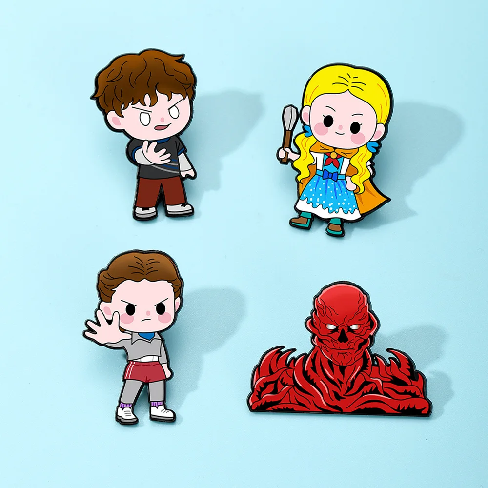 9-teiliges Set Horror-Charaktere Demogorgon Kannibaler-Blume Emaille-Anstecknadeln Cartoon Eleven Robin Revers-Brosche Abzeichen für Sammler-Geschenk – Detail 6