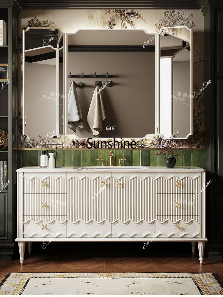 YHigh-end French retro oak bathroom cabinet combination bathroom wash floor