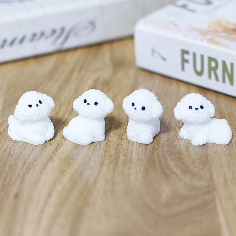 4 Piezas de Mini Figuras de Perro en Resina 3D, Lindas Estatuas de Cachorro, Manualidades en Miniatura, Decoración para Jardín de Hadas, Mini Bichón Frisé Hecho a Mano para Niños