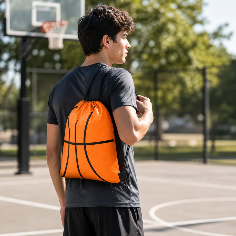 New Polyester Drawstring Backpack Ball Pattern Hand Carry Cinch Sack Adjustable Multi-Purpose Backpack Storage Bag For Gym
