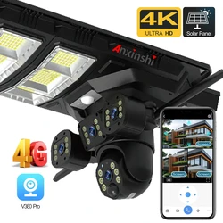 Anxinshi 4G 8MP Solar Panel WiFi Outdoor Waterproof PTZ Camera With Bracket Two Way Voice Night Vison Cloud Storage V380 Pro