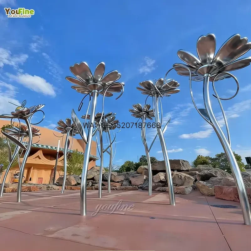 Wmwmnu for YOUFINE Outdoor Large Metal Art Mirror Sunflower Stainless Steel Statue Flower Sculpture Garden Yard Decor