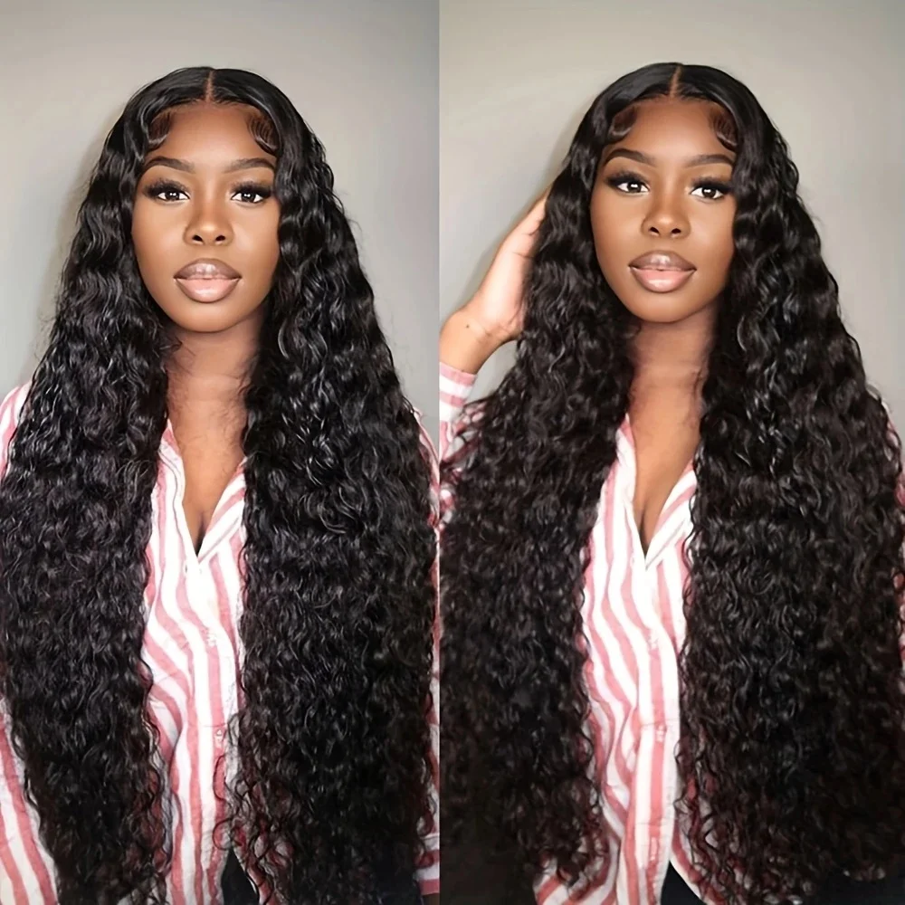 13x4 Water Wave 5x5Lace ด้านหน้าวิกผมผมมนุษย์ Curly โปร่งใส 220 ความหนาแน่นธรรมชาติสี Pre Plcked วิกผมลูกไม้ด้านหน้าด้านหน้าสําหรับ Women1B